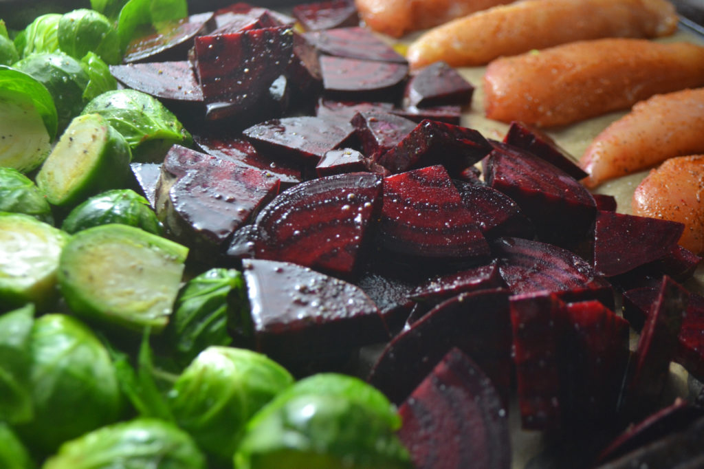 Sheet Pan Chicken Tenders, Brussels, + Beets (Whole30 + Paleo) - Fridge to Fork