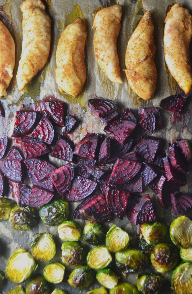 Sheet Pan Chicken Tenders, Brussels, + Beets (Whole30 + Paleo) - Fridge to Fork