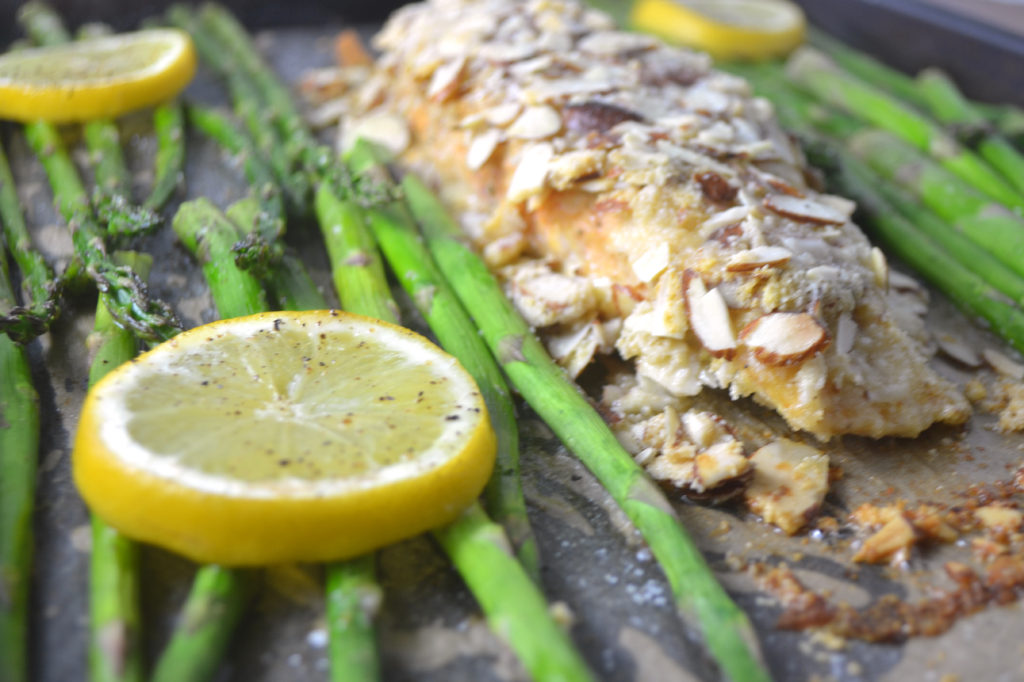 Sheet Pan Snapper Amandine with Asparagus - Fridge to Fork