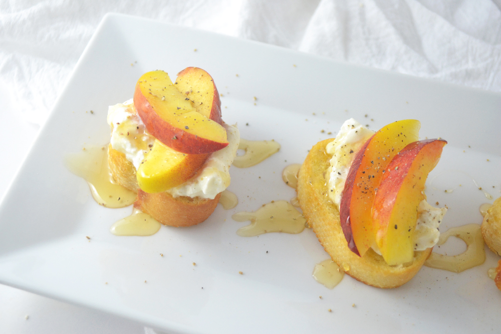 Crostini with Burrata + Peaches - Fridge to Fork