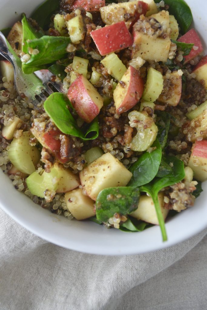 Apple Quinoa Salad with Hot Walnut Bacon Dressing