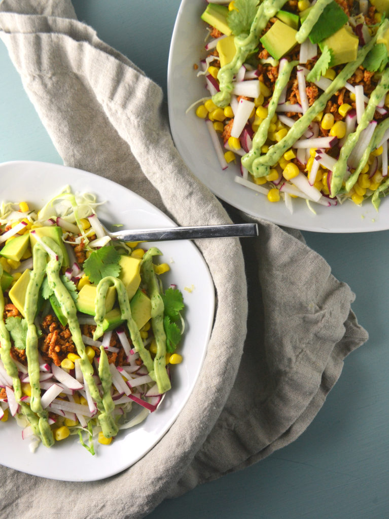 Turkey Taco Bowl for Two with Avocado Cilantro "Crema" | Fridge to Fork