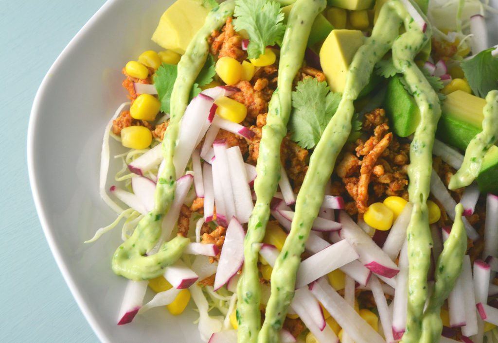 Turkey Taco Bowl for Two with Avocado Cilantro "Crema" | Fridge to Fork